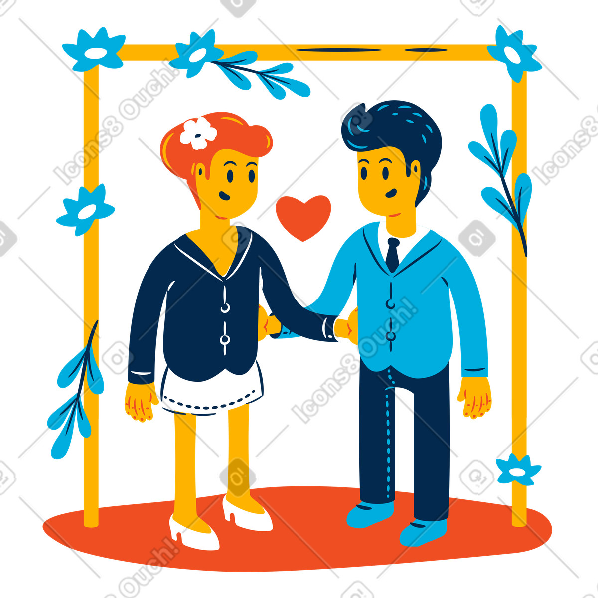 Verliebtes paar bei der hochzeitszeremonie-Illustration im Flame-Stil als Download in PNG, SVG
