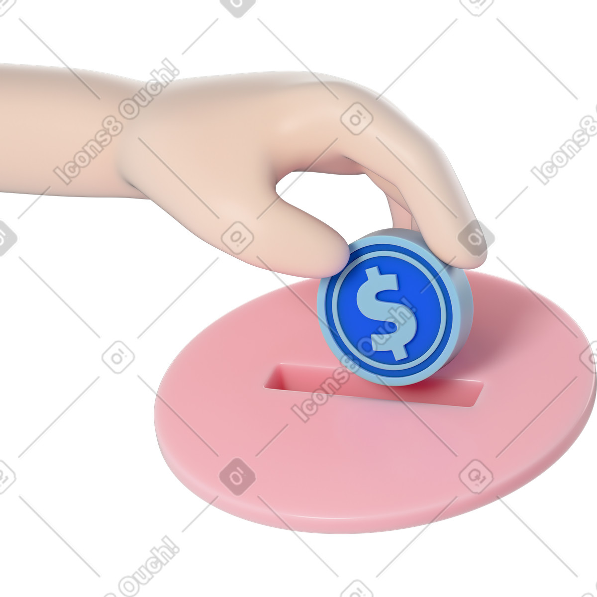 Contribuendo con denaro al fondo, donazione finanziaria e sostegno di beneficenza illustrazione animata in stile 3D Editorial scaricabile in GIF, Lottie (JSON), AE