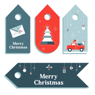 Four Christmas gift tags with festive designs - Nordic style illustration