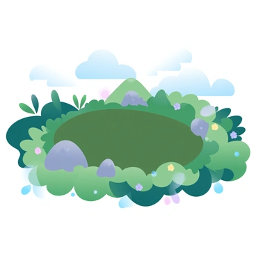 A dormant volcano with a wide, circular crater is surrounded by vibrant greenery. The crater's interior is filled with dense trees and colorful wildflowers, creating a lush carpet of vegetation. The slopes of the volcano are covered in thick, green foliage, with varying shades of green blending harmoniously. A few rocky outcrops are visible along the crater's edge, contrasting with the surrounding greenery. The landscape showcases a bright, clear sky above, enhancing the vivid colors of the scene.
