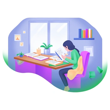 A cozy room illuminated by soft candlelight. A wooden desk is positioned in the center, cluttered with open books and notebooks filled with handwritten notes. A person, seated on a comfortable chair, is leaning forward, deeply focused on studying. The walls are adorned with shelves filled with books and a potted plant sits on the windowsill. A warm blanket is draped over the chair, and a gentle glow from the candles casts flickering shadows around the room. The atmosphere conveys a sense of tranquility and dedication to self-improvement.