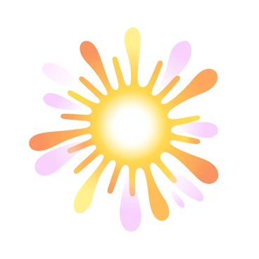 A vibrant sunburst design with bright yellow and orange radial lines emanating from the center