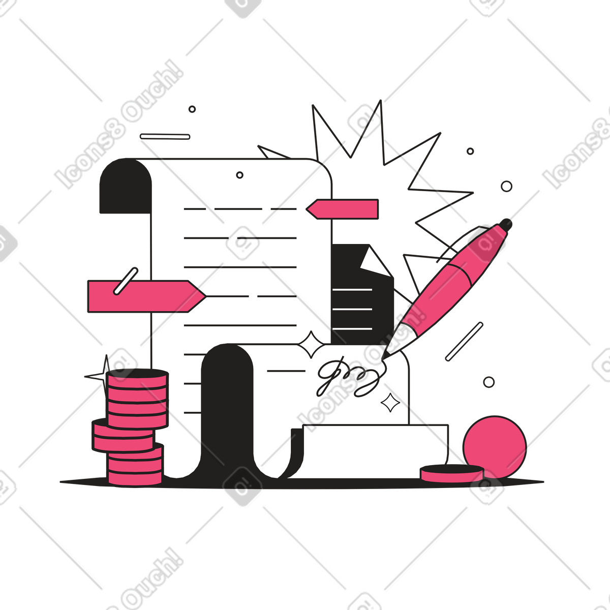 Signing a financial contract animated illustration in Dazzle Line style download in GIF, Lottie (JSON), AE