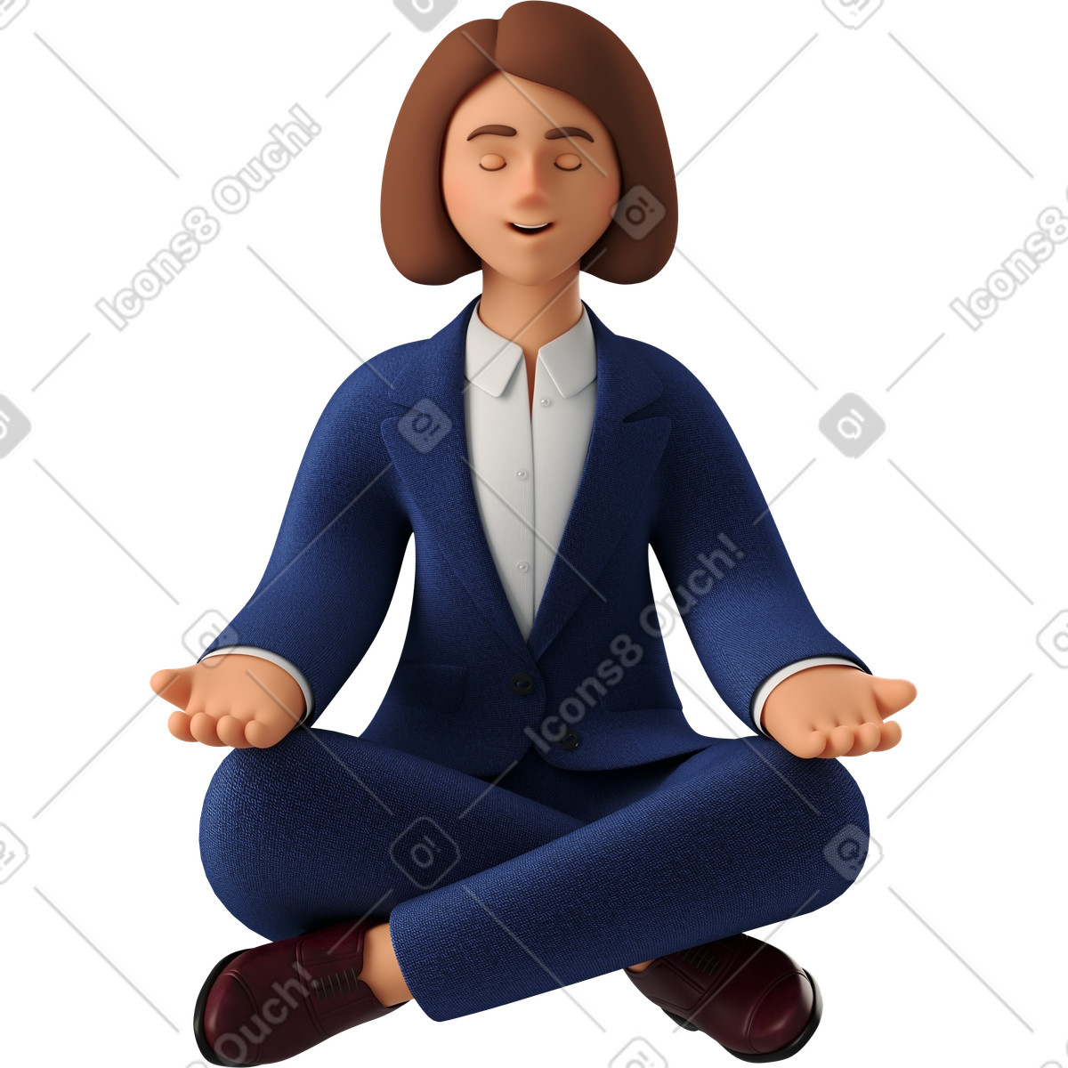 3D Business スタイルの Businesswoman in blue suit meditating のイラストをPNG、SVG形式でダウンロード