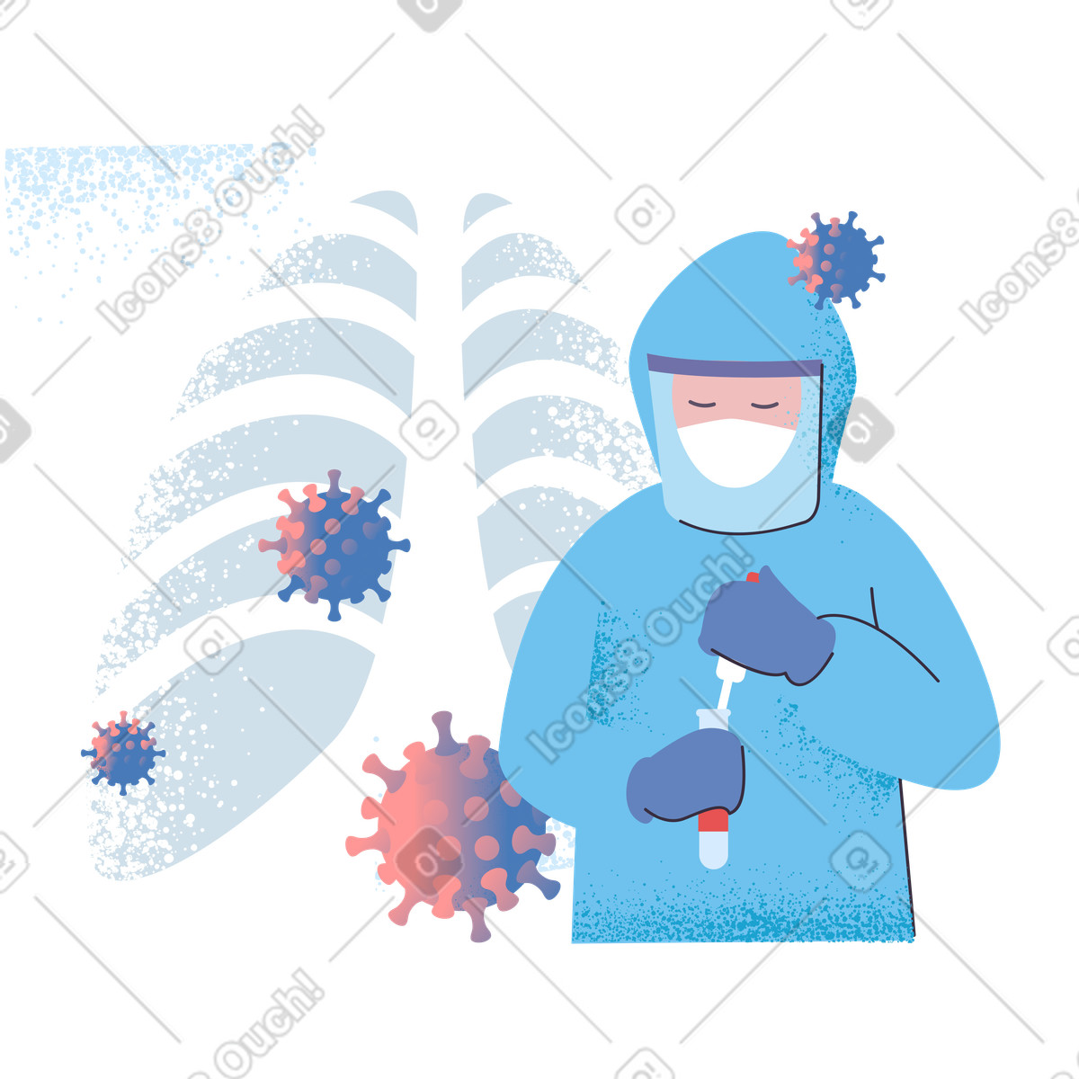 Scientist with test tube developing coronavirus vaccine illustration in Pale style download in PNG, SVG