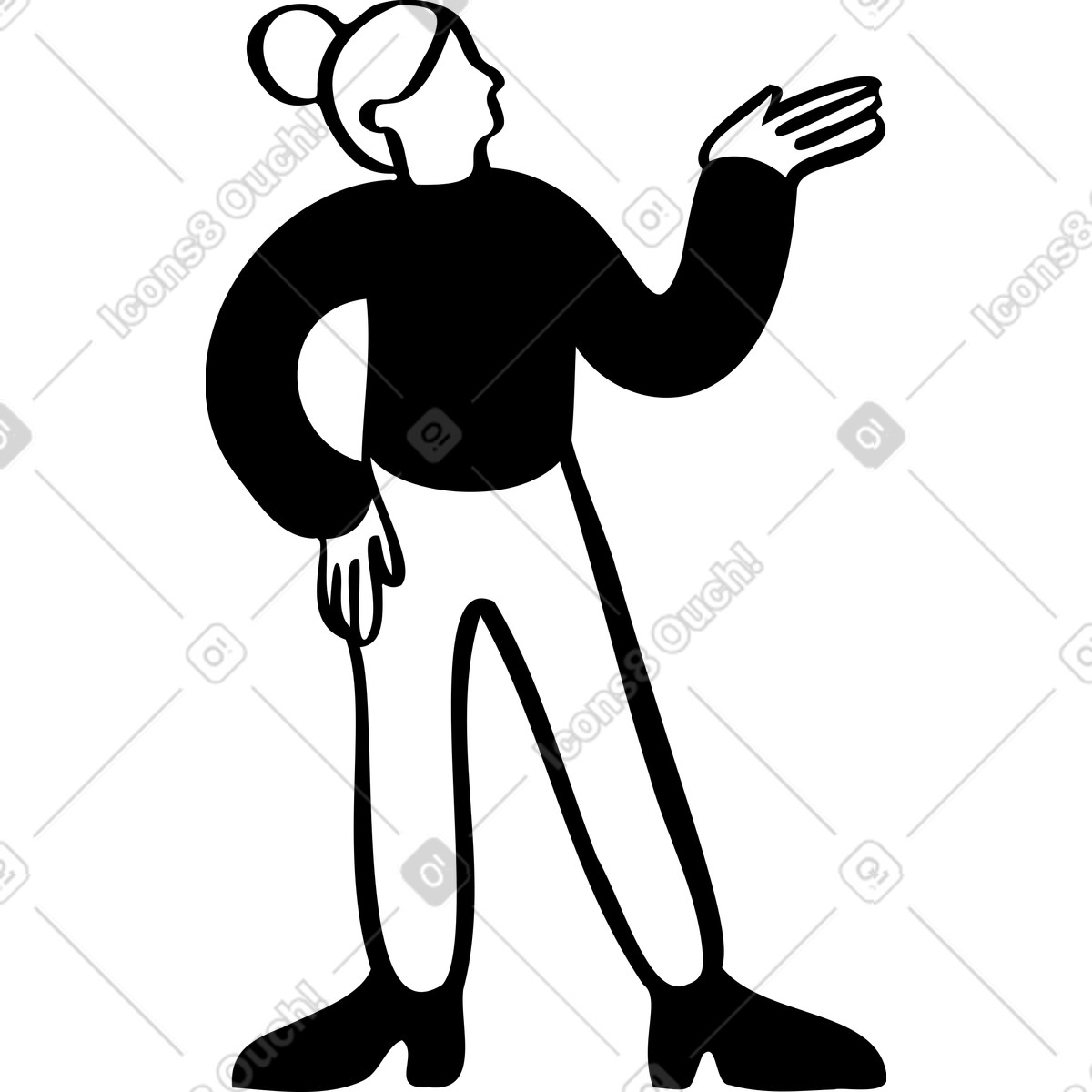 Ilustração de Mulher com a mão no quadril olhando para cima em estilo Journal baixar em PNG, SVG