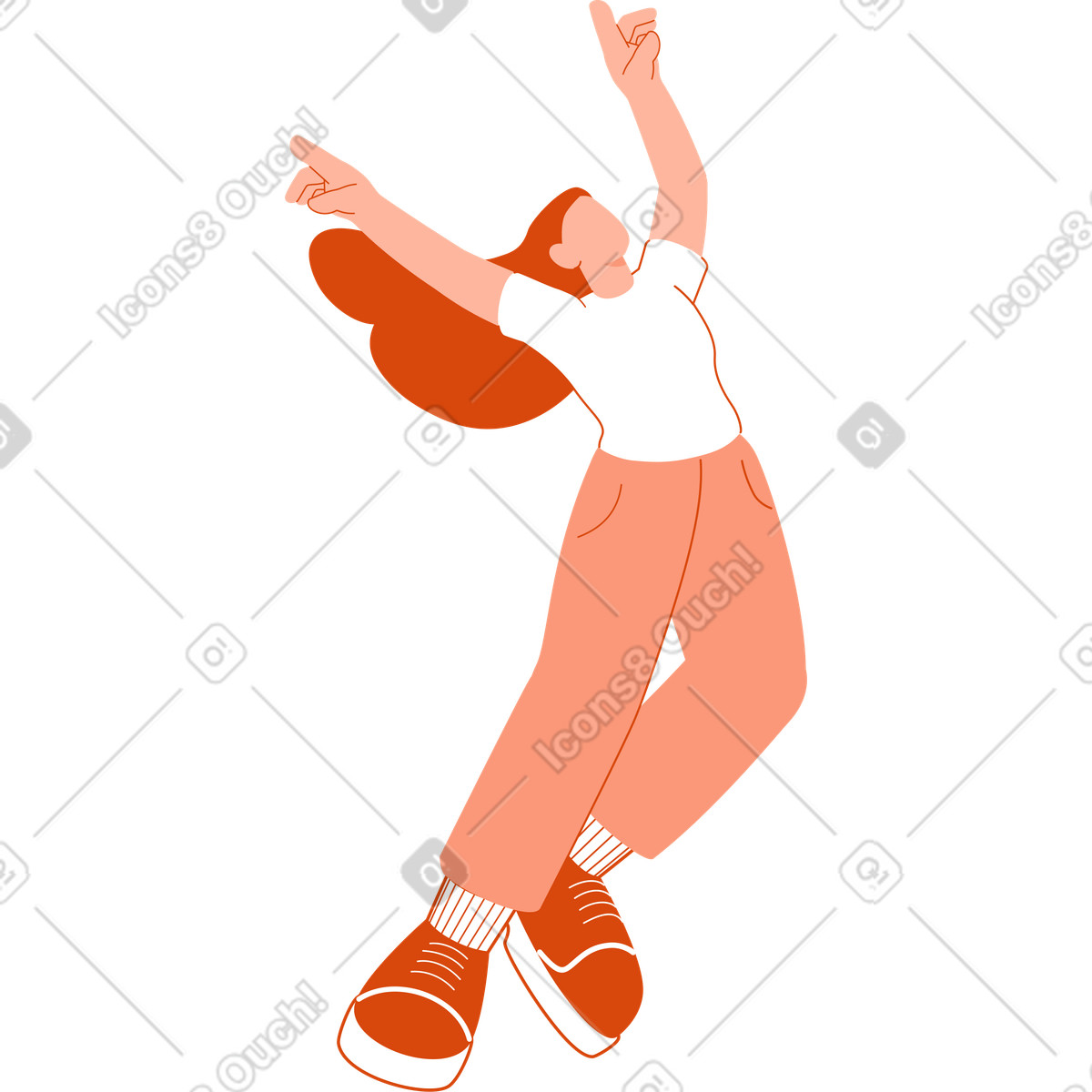 Happy woman jumps up illustration in Orange style download in PNG, SVG