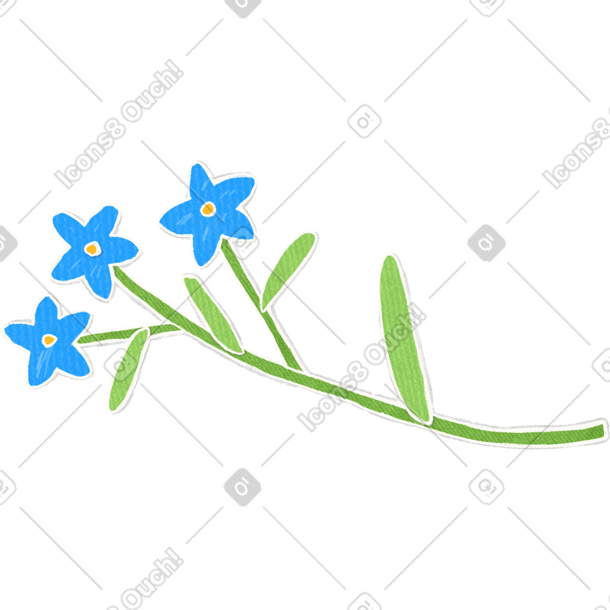 Little blue flowers illustration in Crafty style download in PNG, SVG