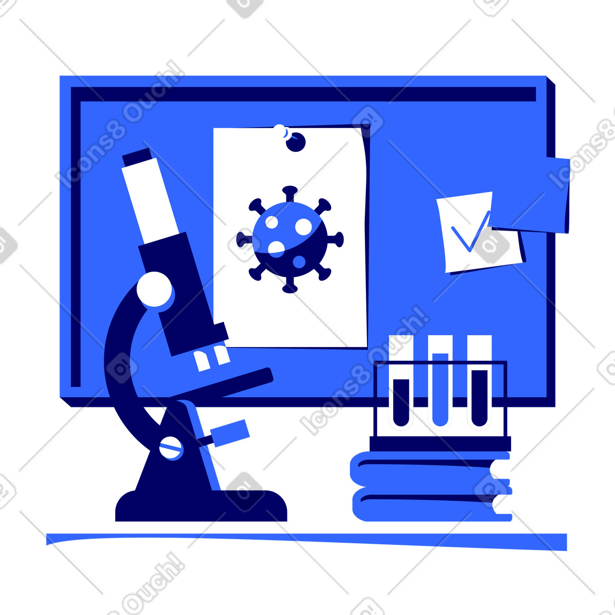 Illustration Microscope pour la recherche sur le covid en laboratoire dans style Lounge à télécharger aux formats PNG, SVG