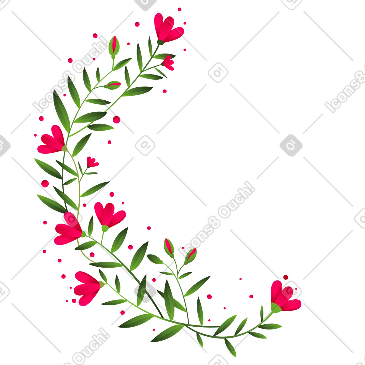Piccoli fiori rosa disposti a semicerchio illustrazione in stile Blossom scarica in PNG, SVG