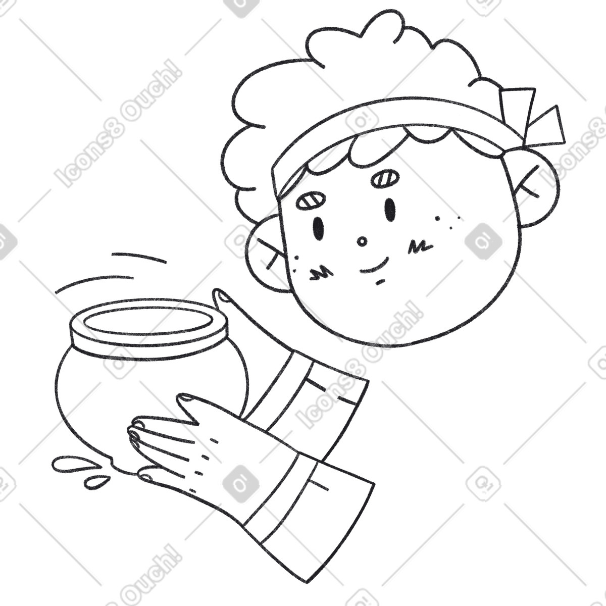 下载 Bonbon Line 风格的 戴头巾的男孩正在制作陶器 插画，支持 PNG、SVG 格式