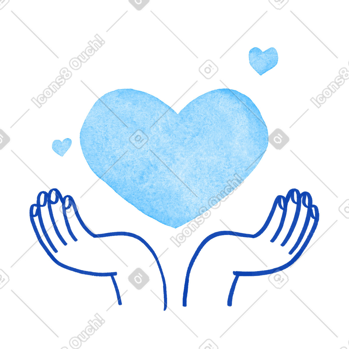 Tint 스타일의 Hands holding watercolor heart symbolizing charity support and generous giving 일러스트레이션 PNG, SVG 다운로드