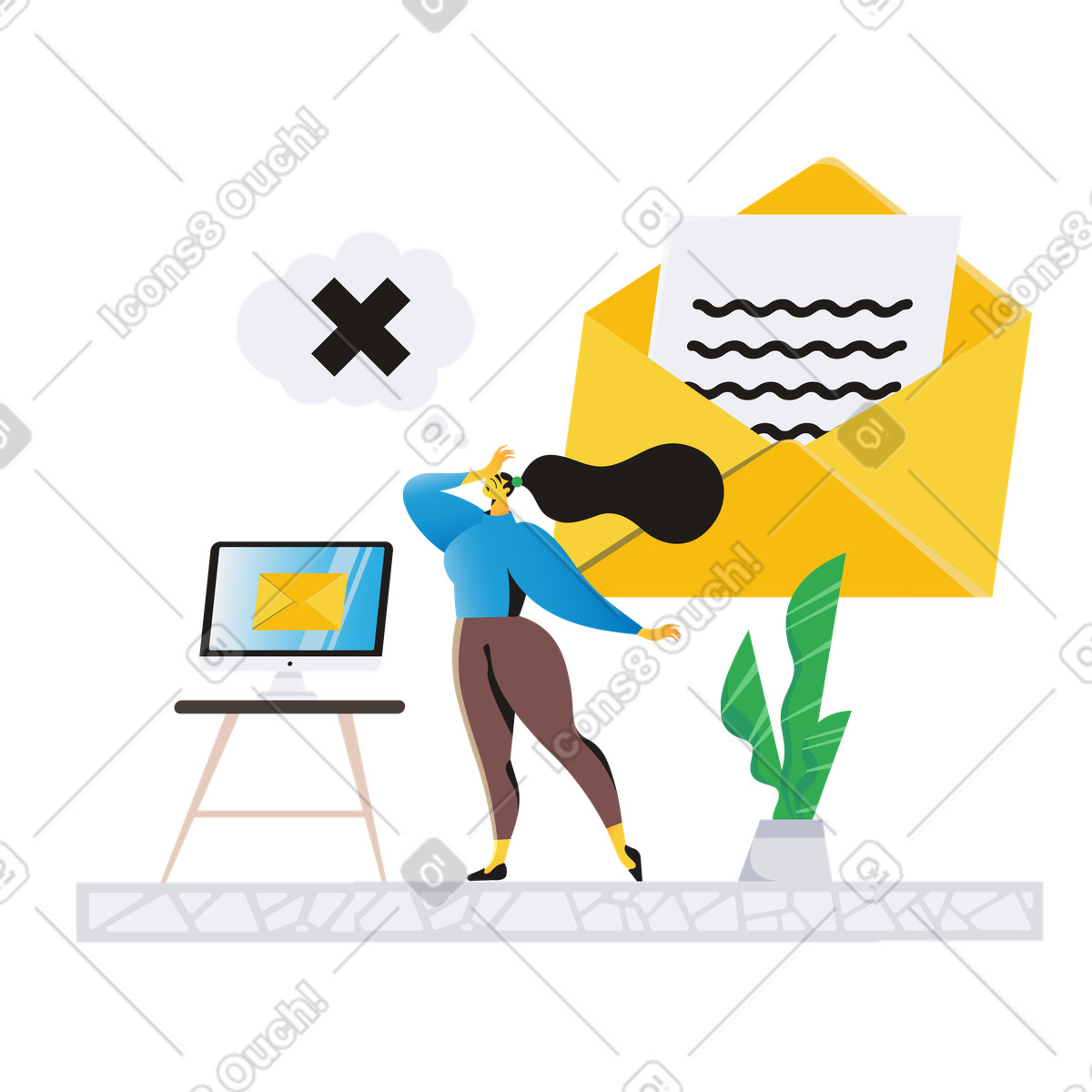 Donna che riceve una lettera di spam illustrazione in stile Jaconda scarica in PNG, SVG