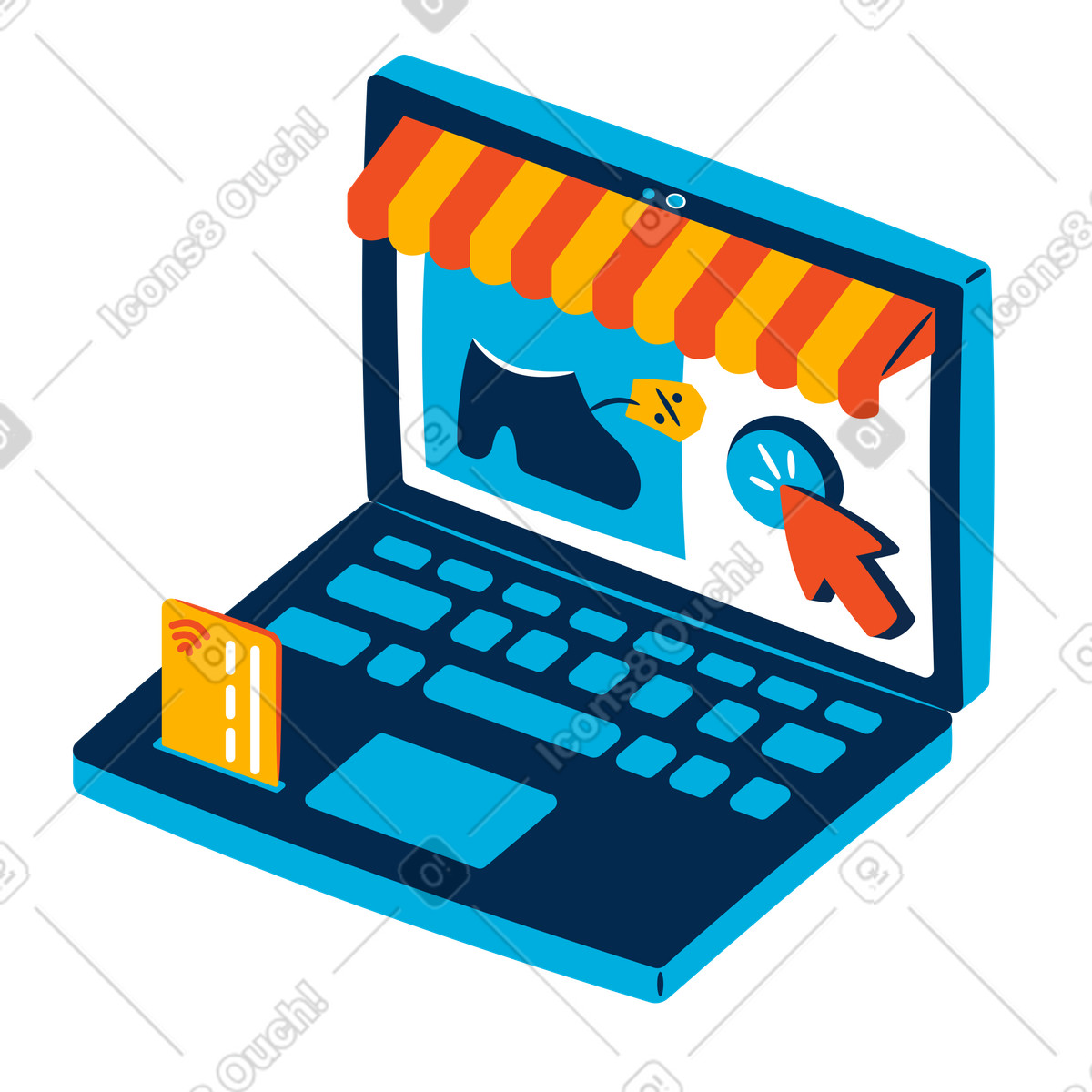Ilustração de Abra o laptop com loja calçados online em no estilo Flame para baixar em PNG, SVG