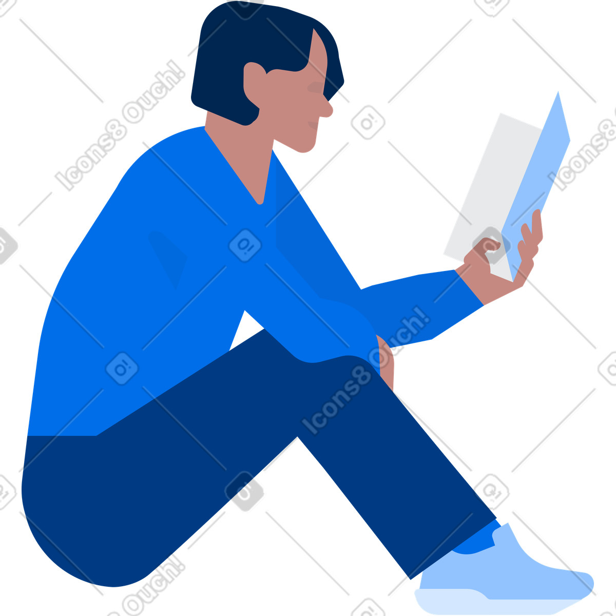 Lo studente è seduto sul pavimento a leggere un libro che tiene in mano illustrazione stile Urban scarica PNG, SVG