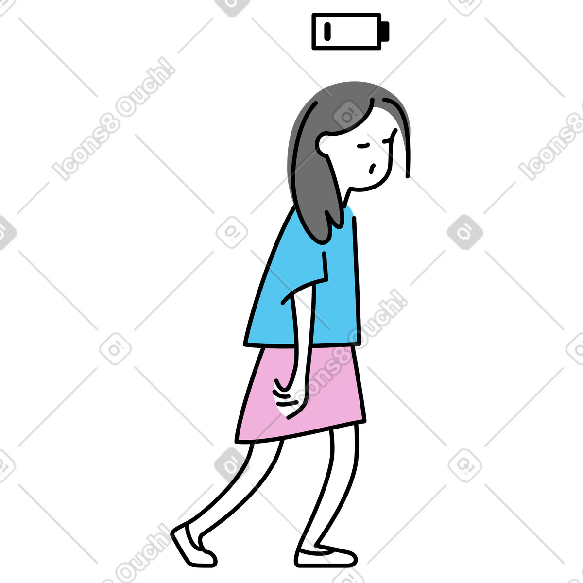 Müde frau kämpft darum, wach zu bleiben animierte Illustration im Mochi-Stil als Download in GIF, Lottie (JSON), AE