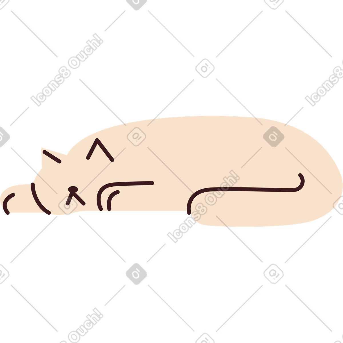 Ilustración Gato durmiendo en estilo Folks a descargar en PNG y SVG