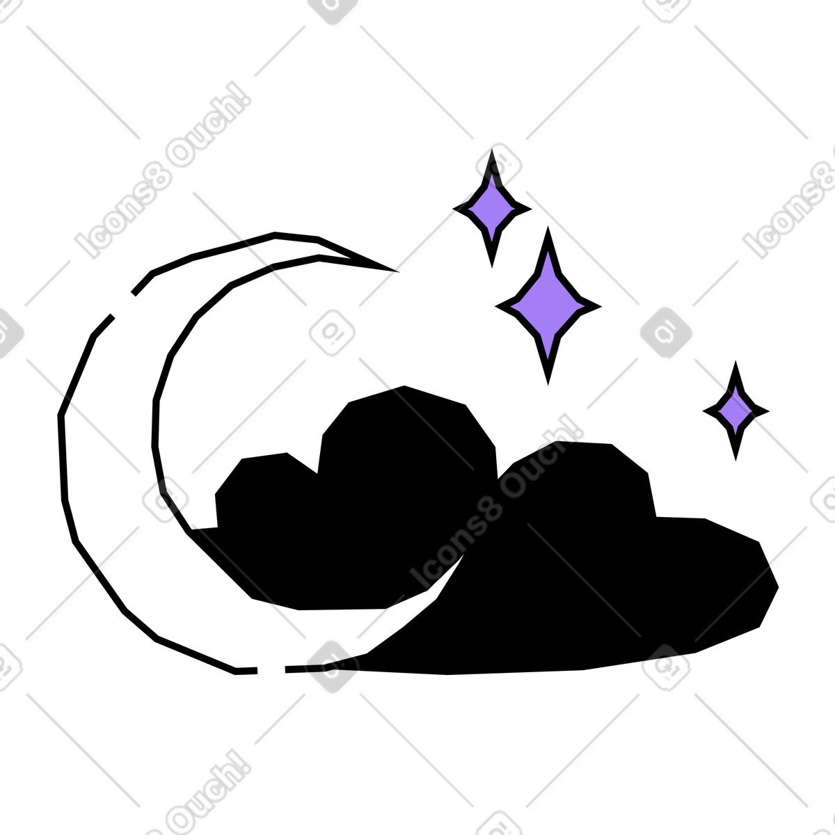 下载 Amethyst 风格的 多云的夜晚，有新月、云和星星 插画，支持 PNG、SVG 格式