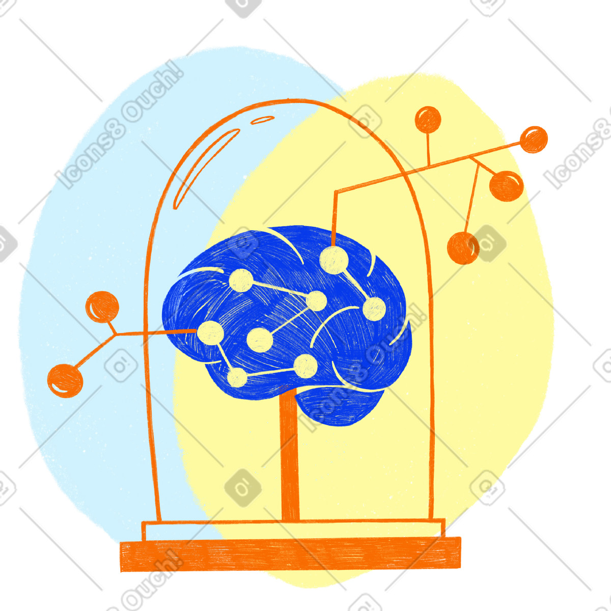 Modello di intelligenza artificiale del cervello per l'apprendimento profondo illustrazione in stile Biro scarica in PNG, SVG