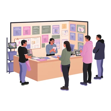 An art fair booth with posters showing different illustration prices per page