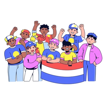 A group of fans wearing team jerseys and hats is gathered together, displaying a range of facial expressions. Some fans are smiling widely, showing their joy, while others have frowns or expressions of frustration. The fans are holding colorful team banners and flags, with some people raising their hands in excitement and others sitting with their heads down. The scene captures the dynamic atmosphere of a sports event, highlighting the contrasting emotions of celebration and disappointment among the supporters.