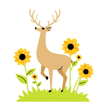 An "elch" standing amidst "towering sunflowers" with bright yellow petals. The elch has large antlers that spread wide above its head. The sunflowers are much taller than the elch, with their heads turned toward the sun. The elch is stretching its neck upward, seemingly reaching for the sky, surrounded by a lush green field. The scene is filled with vibrant colors, highlighting the contrast between the golden sunflowers and the earthy tones of the elch.