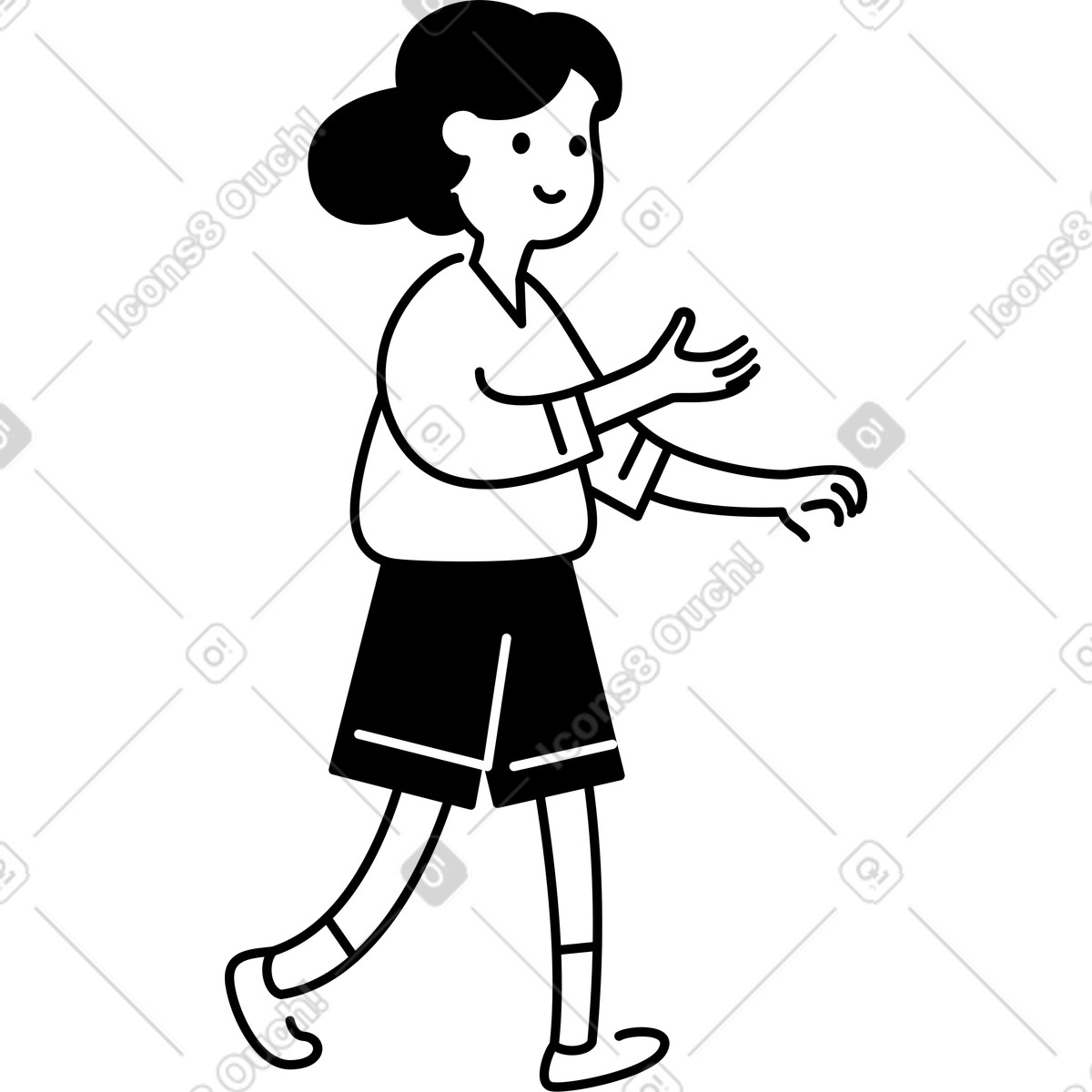 Character walking forward with outstretched arms and relaxed facial expression-Illustration im Notion Line Art-Stil als Download in PNG, SVG