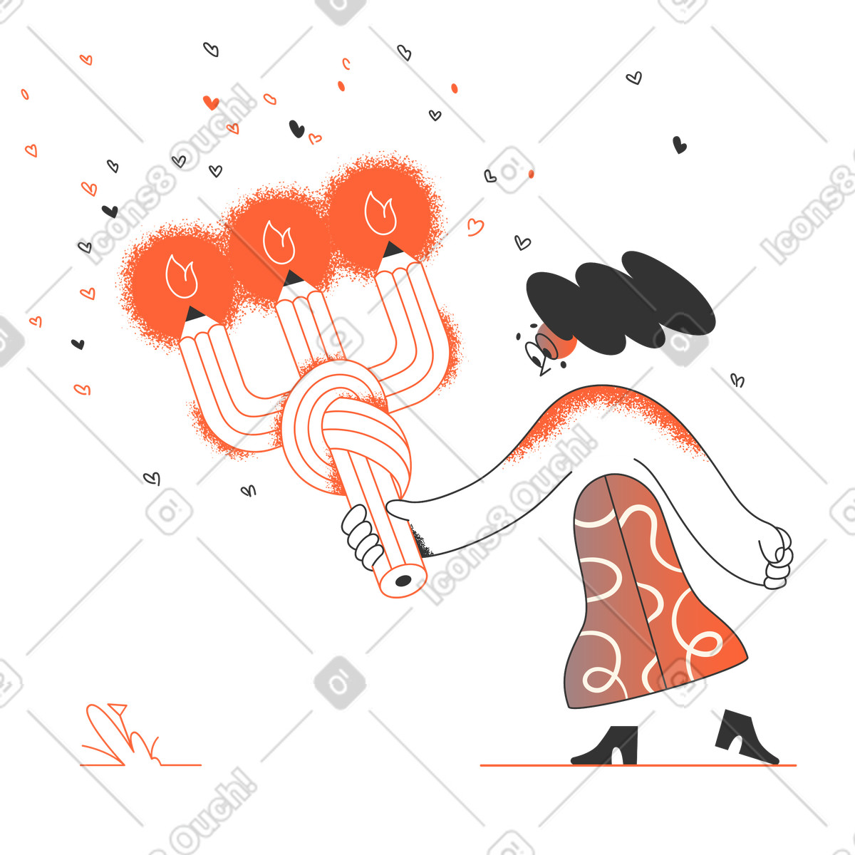 Ilustración Character holding a candle holder made of pencils, Creative search and exploration en estilo Crayon descargar en PNG y SVG
