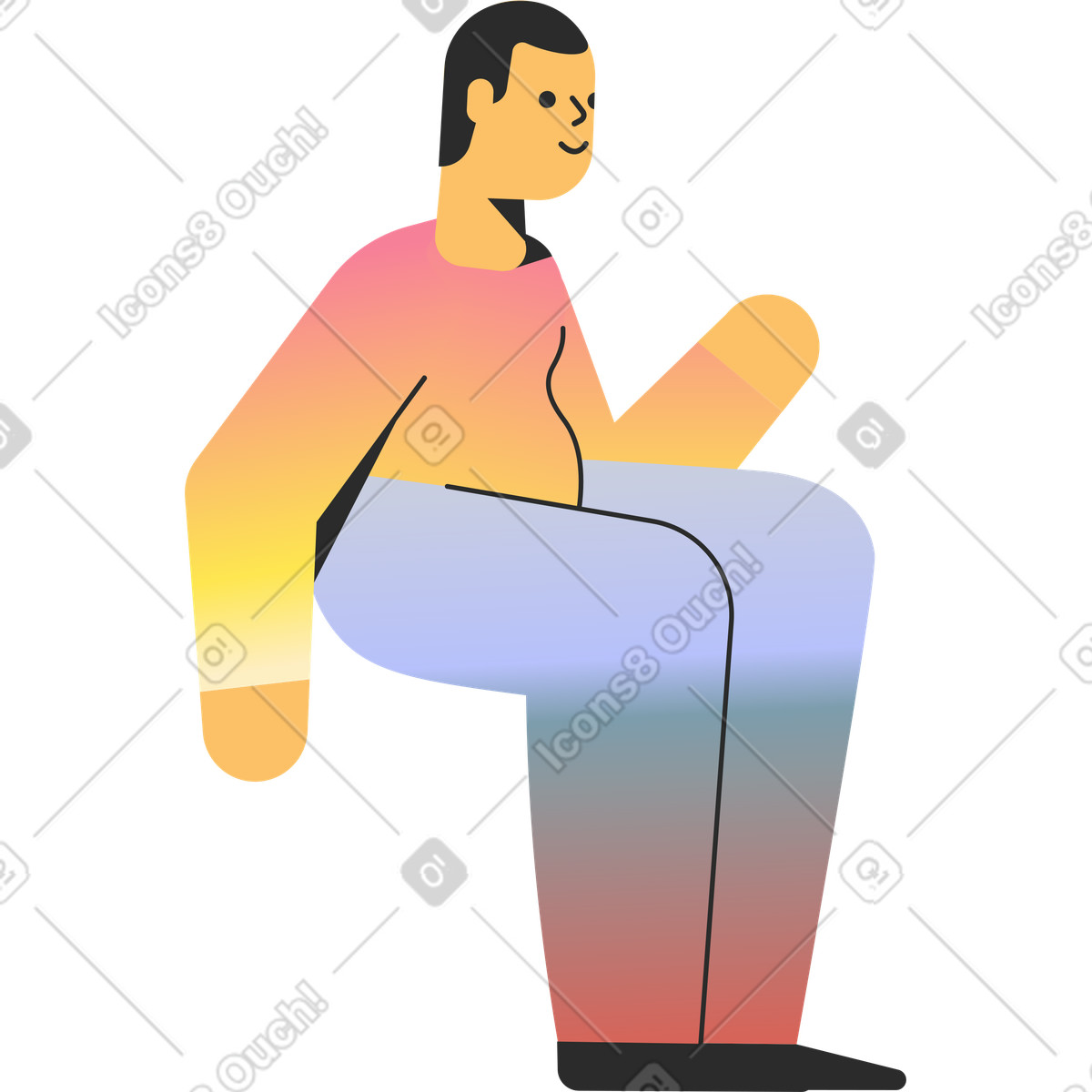 Positive sitting man illustrazione in stile Marginalia scarica in PNG, SVG