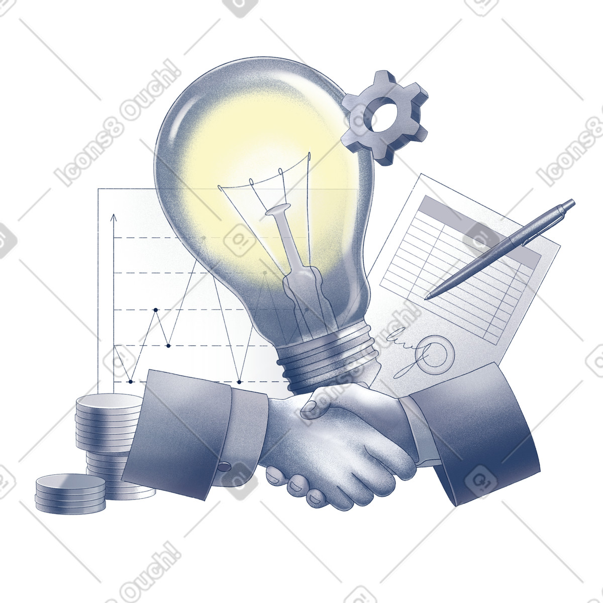 Business men shaking hands after signing contract illustration in Haze style download in PNG, SVG