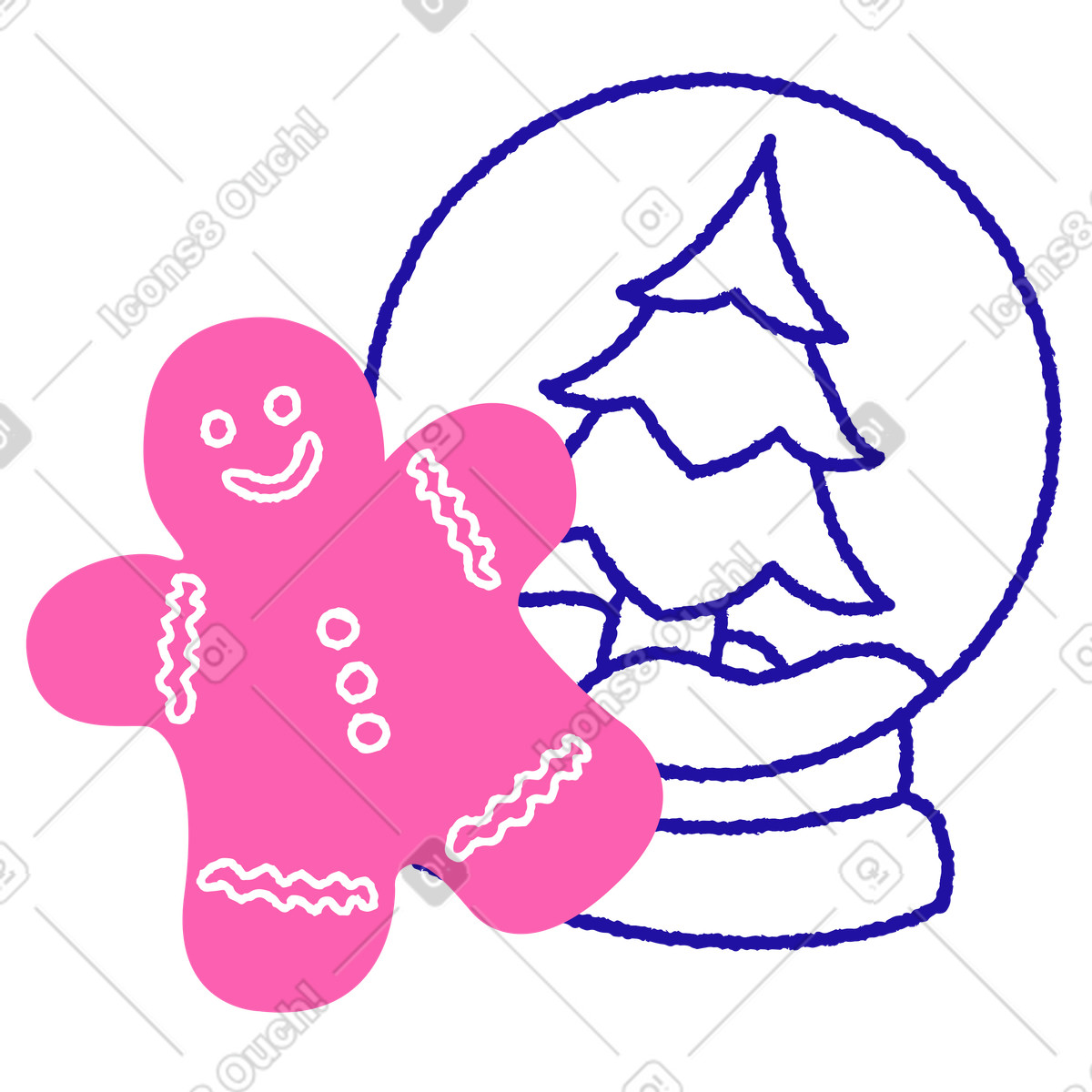 Omino di pan zenzero con palla neve illustrazione in stile Whimsy scarica in PNG, SVG