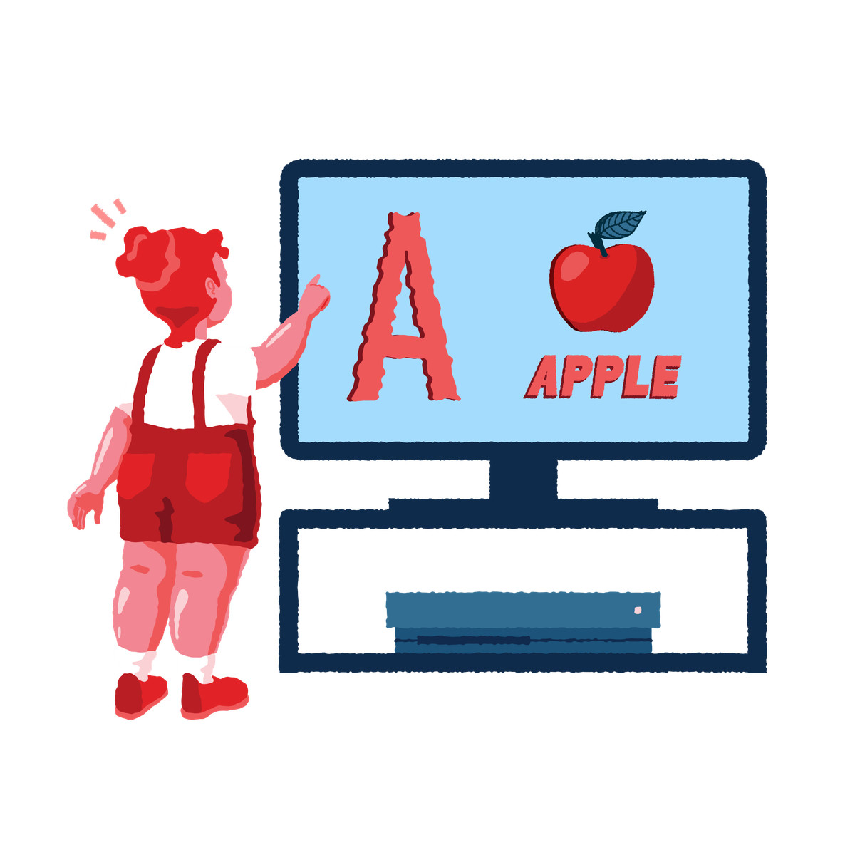 Ilustración Girl learning alphabet en estilo Cherry a descargar en PNG y SVG