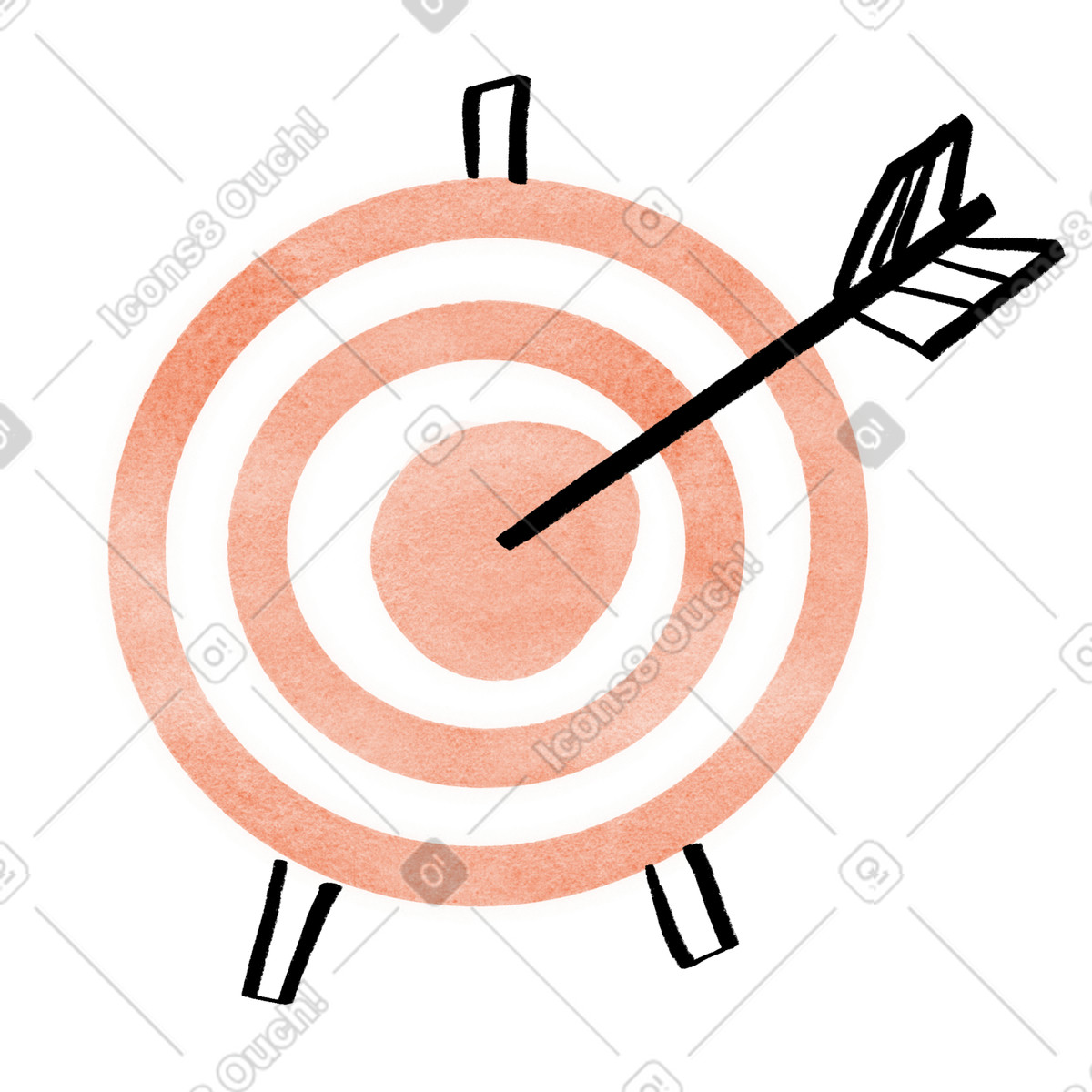 Success strategy as arrow reaching bullseye marketing objective-Illustration im Hand-drawn animation-Stil als Download in PNG, SVG
