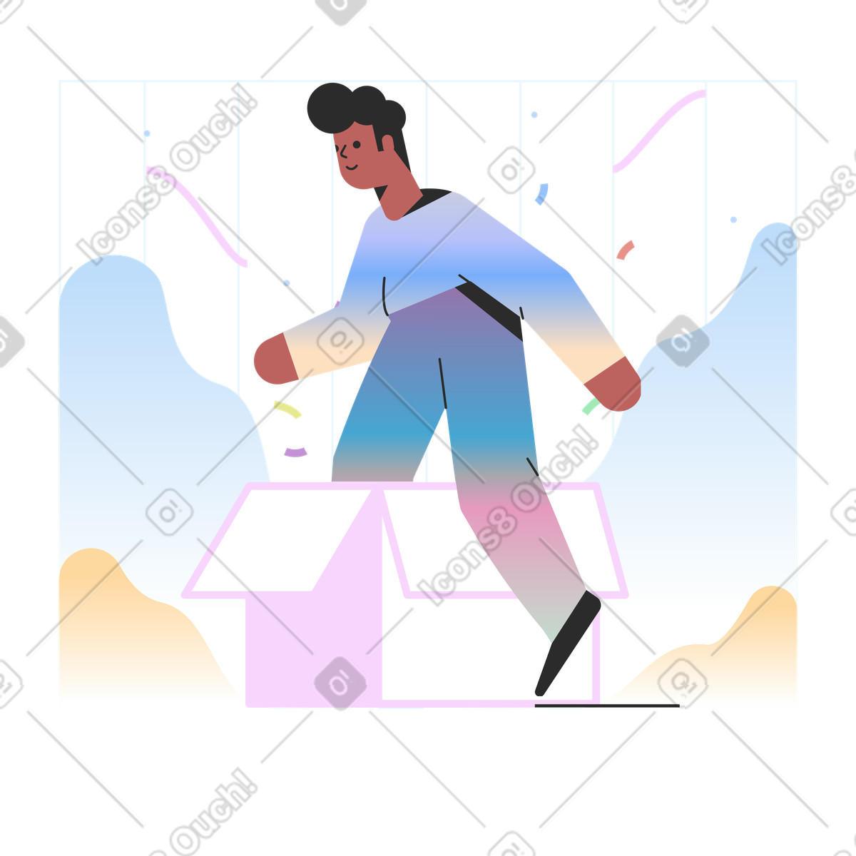 下载 Marginalia 风格的 男子进入纸板箱 插画，支持 PNG、SVG 格式
