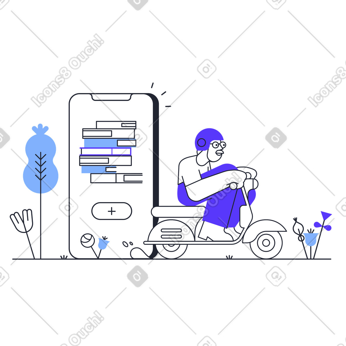 Illustration Réserver la livraison de l'application dans le style Pablita à télécharger aux formats PNG, SVG