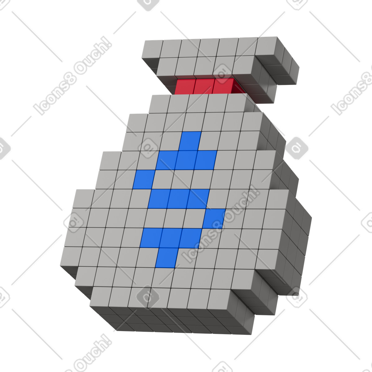 Illustration Money bag pixel blocks with blue dollar symbol and tie dans le style 3D Stickle à télécharger aux formats PNG, SVG