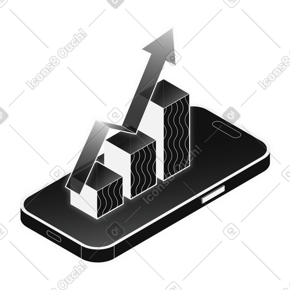 Business performance tracking on mobile phone with sales metrics increase illustration in Inverse style download in PNG, SVG