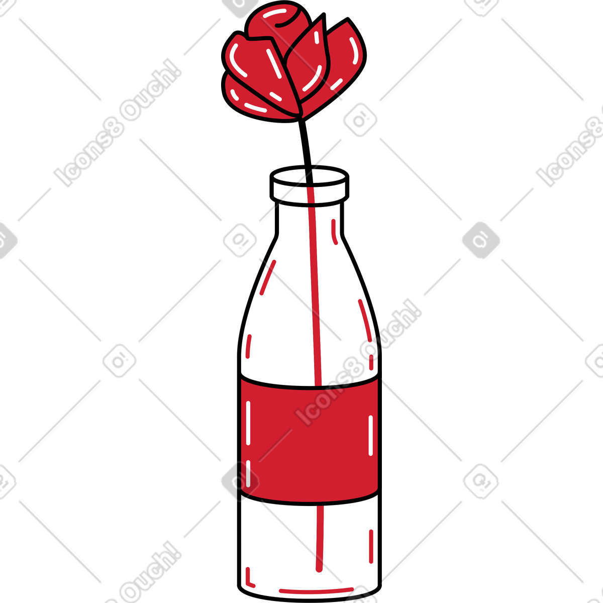 Bottle with rose illustration in PNG, SVG
