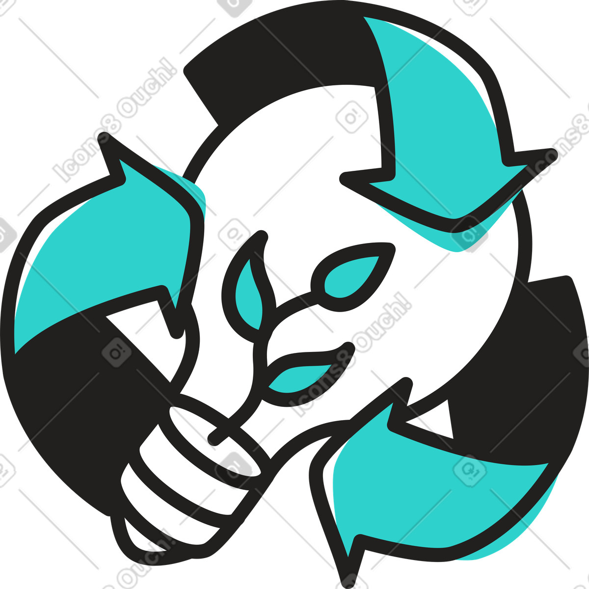 식물이 있는 전구와 재활용 표지판 illustration in Little style download in PNG, SVG