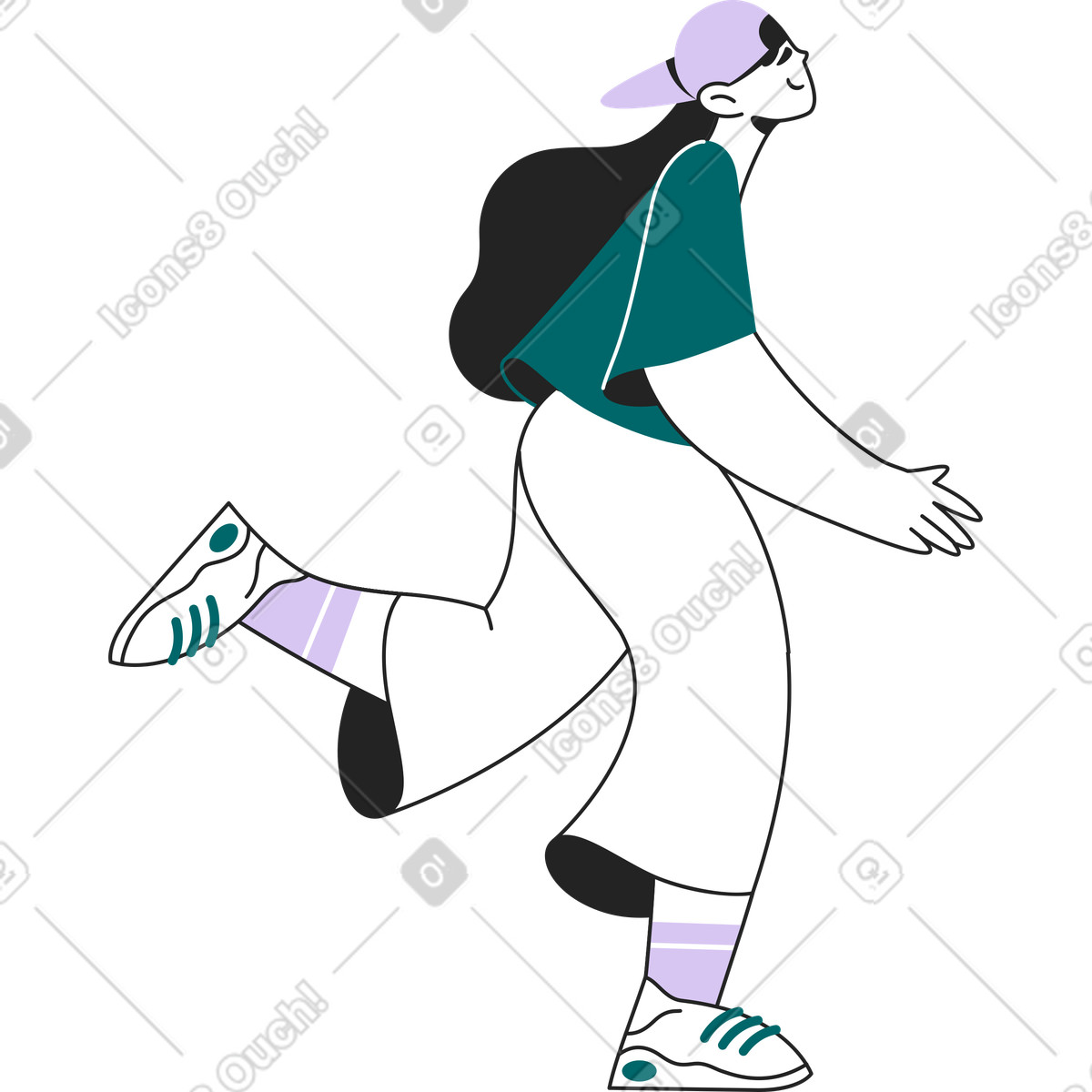 Ragazza con un berretto la gamba alzata illustrazione in stile Sammy Line scarica in PNG, SVG