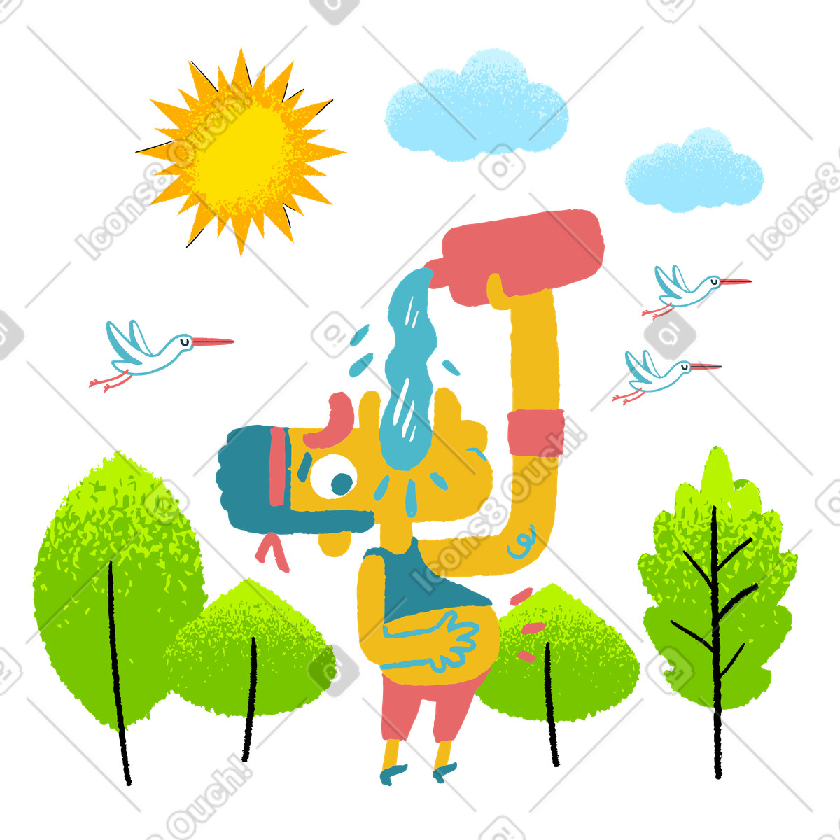 Ilustração de Esportista saciando a sede com água em no estilo Flamenco para baixar em PNG, SVG