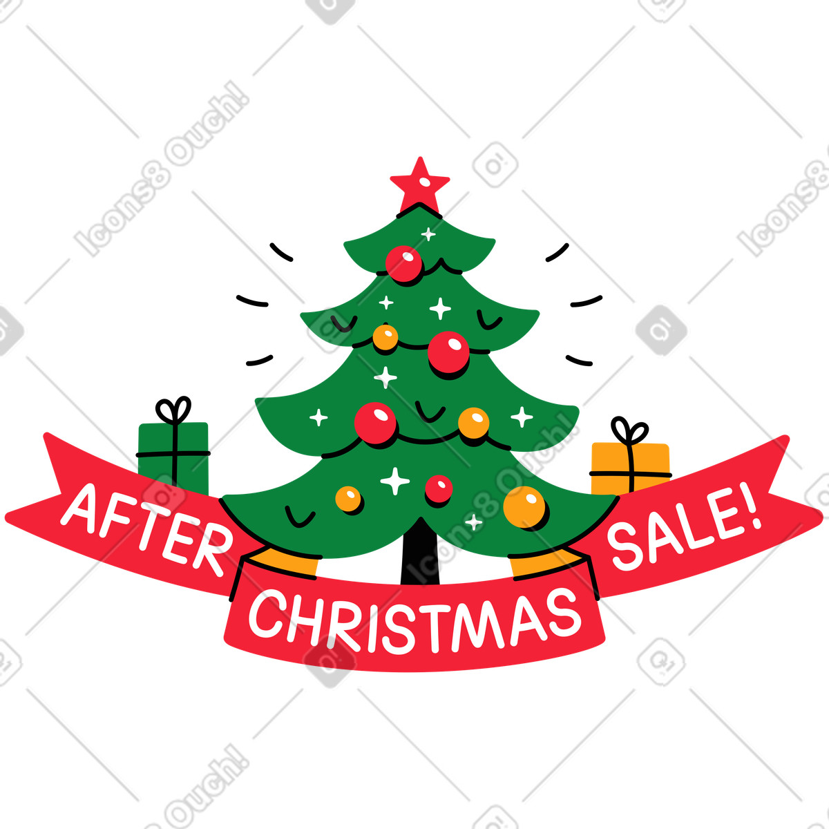 Lettering after christmas sale with pine tree illustration in style download in PNG, SVG