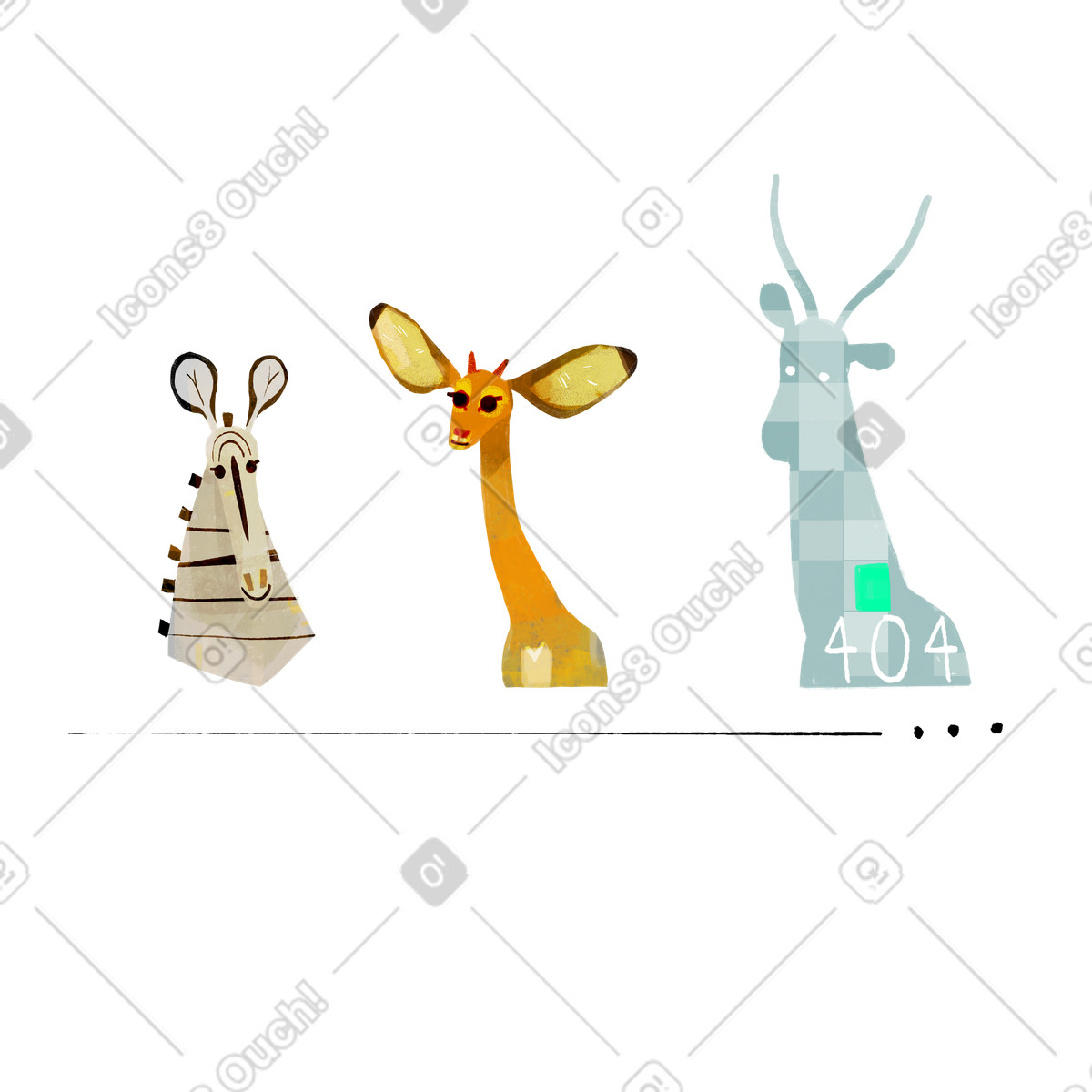 404 error page with line of animals and extinct species illustration in Fabulous style download in PNG, SVG