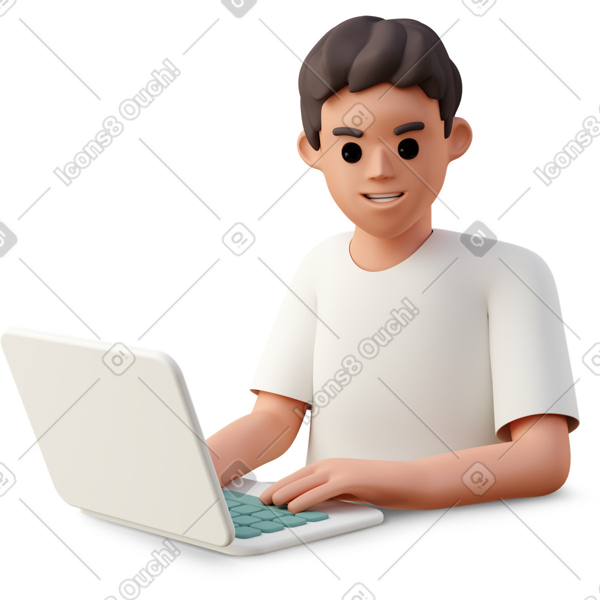 下载 3D Casual life 风格的 Boy sitting in front of laptop 插画，支持 PNG、SVG 格式