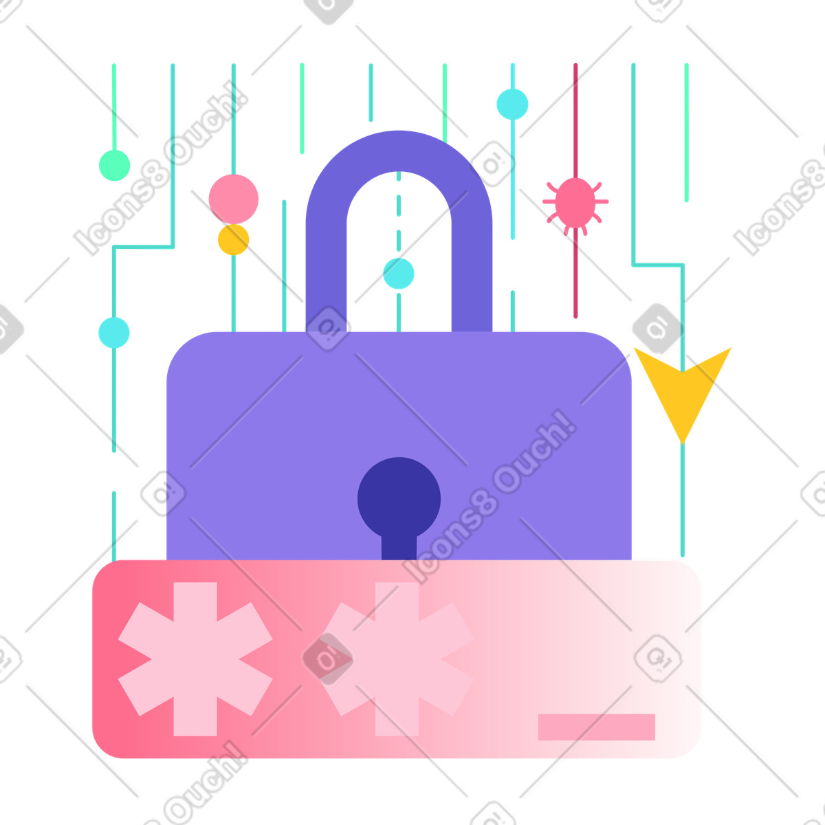 Access control with encrypted credentials, Password manager workflow, Secure login gateway in IT systems illustration in PNG, SVG