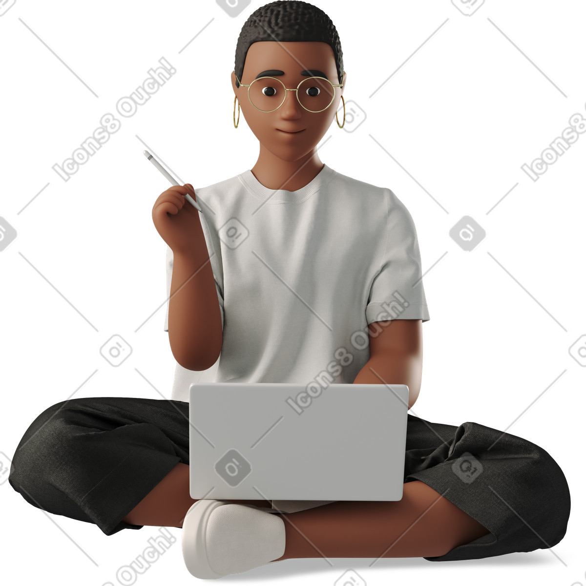Young woman working online illustration in 3D Business style download in PNG, SVG