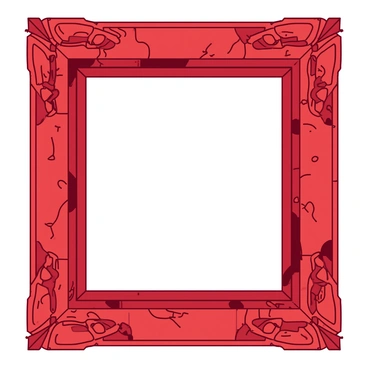 A red frame is made of small, intricate mosaic tiles that are carefully arranged in geometric patterns. Each tile reflects light differently, creating a dynamic surface. The frame is rectangular, with ornate corners that feature additional designs of tiny tiles in a contrasting color. The background is a soft, muted tone that enhances the vibrancy of the red mosaic tiles. The overall composition emphasizes the craftsmanship and detail of the mosaic work.