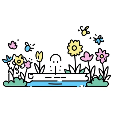 A lush garden with various types of plants and flowers. The flowers are depicted in vibrant colors, some of them glowing softly. In the center of the garden, there is a sparkling fountain with water cascading down into a small pool. Tiny fairies, with delicate wings, are scattered throughout the garden, hovering near the flowers and the fountain. The scene captures the whimsical atmosphere of the garden, emphasizing the details of each fairy and flower.