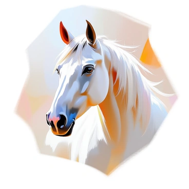 A horse head depicted with fluid, delicate brush strokes on a piece of rice paper. The horse features elegant lines that capture its strong yet graceful form. The mane flows softly, creating a sense of movement, with wispy strands blending seamlessly into the background. The eyes are expressive, conveying intelligence and calmness. The overall composition emphasizes the simplicity and beauty of the horse's shape, surrounded by an unobtrusive soft wash of color that highlights the brushwork.