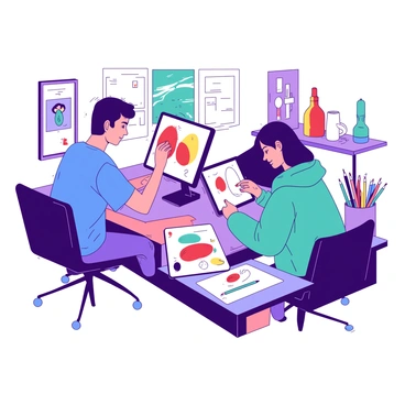 Two illustrators collaborating over a shared digital canvas online